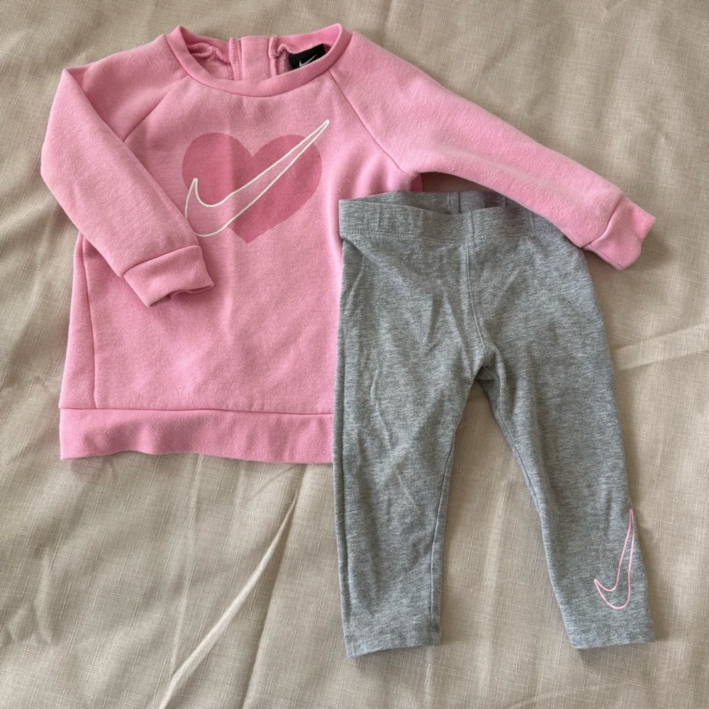 Nike Pink and Gray Leggings Set | Size 18m